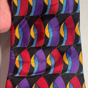 Adolfo Multicolor Geometric Silk Tie in Red, Purple, Blue, Yellow, Black